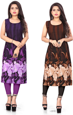 tanvi creation Women Floral Print Straight Kurta(Purple)