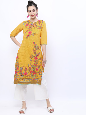 KETCH Women Printed Straight Kurta(Yellow)