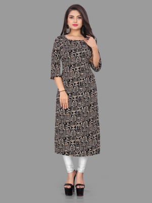 Hiral Creation Women Printed Anarkali Kurta(Beige, Black, White)