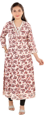 Aikaa Women Floral Print, Embellished, Printed Anarkali Kurta(Maroon)