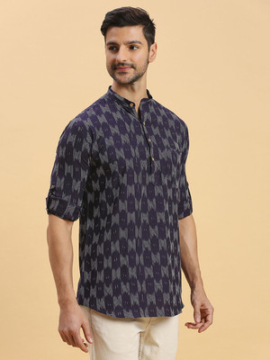 Rajubhai Hargovindas Men Printed Straight Kurta(Dark Blue)