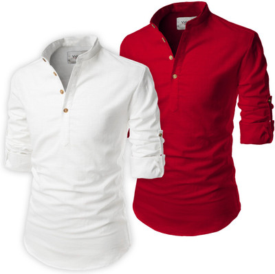 UNIFAV Men Solid Pathani Kurta(Red)
