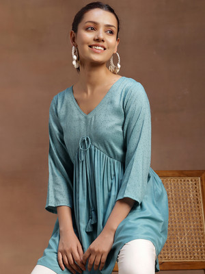 LIBAS Women Woven Design A-line Kurta(Green)