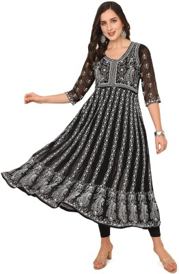 DHAKERELECTRONI Women Embroidered Anarkali Kurta(Black)