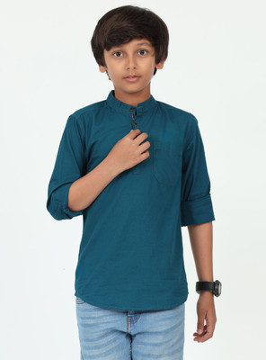 ROCKET SCIENCE Boys Solid Straight Kurta(Dark Blue)