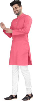 VyomCreation Men Solid Straight Kurta(Pink)