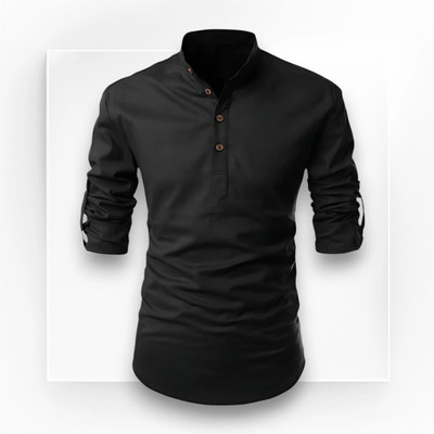 ETHNICSUTRA Men Solid Straight Kurta(Black)