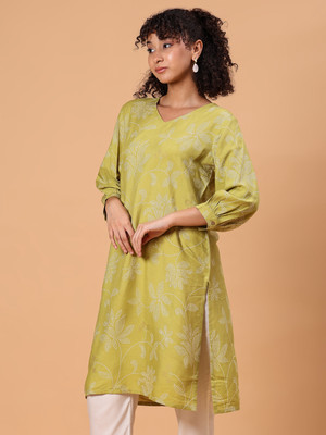 LIMEROAD Women Printed A-line Kurta(Green)