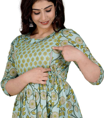 Murli Kurti Women Floral Print Anarkali Kurta(Green)