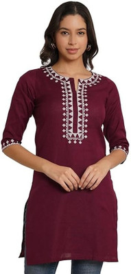 Ethic Glance Women Embroidered A-line Kurta(Maroon)