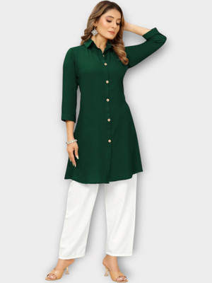 Rakhdifashion Women Solid Straight Kurta(Green)