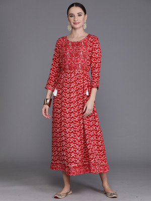 Indo Era Women Printed A-line Kurta(White, Red, Pink)