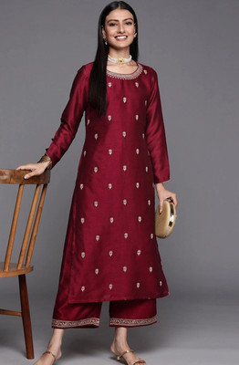 HouseOfCommon Women Embroidered A-line Kurta(Maroon)