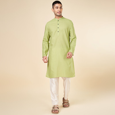 Indus Route by Pantaloons Men Self Design A-line Kurta(Green)
