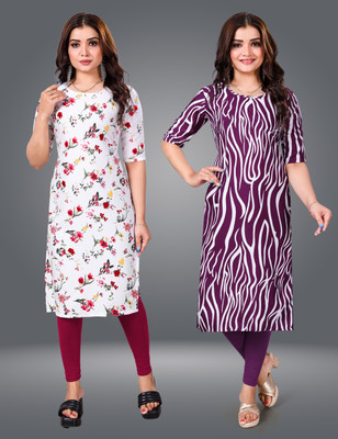 Sargam Women Printed Straight Kurta(Purple)