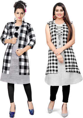 AANSHI FASHION Women Checkered A-line Kurta(Grey)
