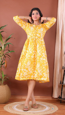 Parth Fashion Women Printed Straight Kurta(Yellow)