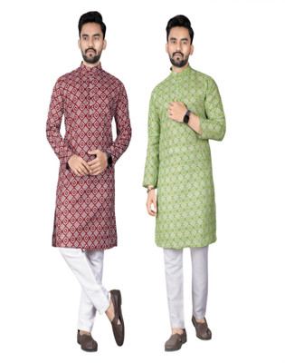 DHASU TRENDZ Men Printed Straight Kurta(Multicolor)
