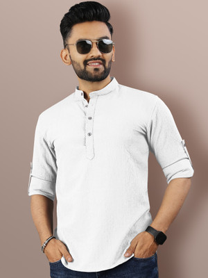 VeBNoR Men Solid Straight Kurta(White)
