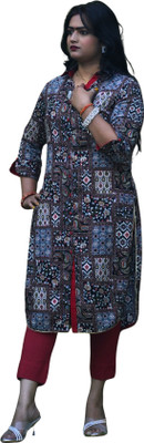 Tarsh Women Printed A-line Kurta(Black)