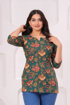Aanvikurti Women Printed Straight Kurta(Green)