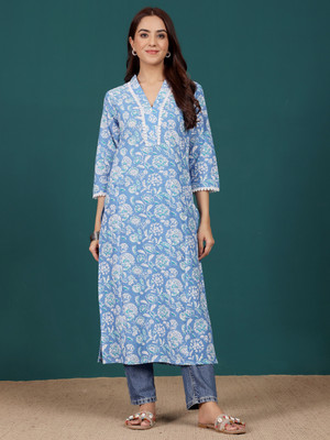 Varanga Women Printed Straight Kurta(Blue)