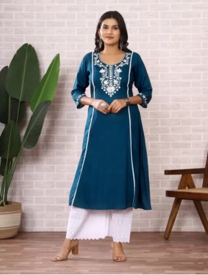 Sahiba creation Women Embroidered A-line Kurta(Blue)