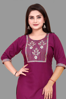 ANITA LYCRA Women Embroidered A-line Kurta(Purple)