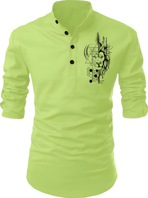 Kavyangle Creation Men Printed Straight Kurta(Light Green)