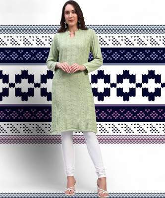 Brayles Women Self Design Straight Kurta(Green)