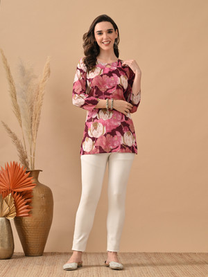 Hariks Casual Printed Women Maroon Top