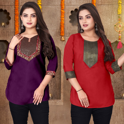 FSR Women Printed A-line Kurta(Purple, Red)