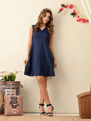 vidhani Women Solid A-line Kurta(Blue)