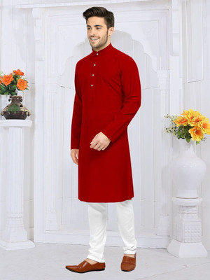 ART CURTAIN Men Solid Straight Kurta(Red)