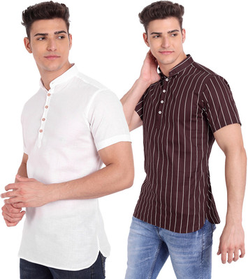 Vida Loca Men Striped Straight Kurta(Maroon)