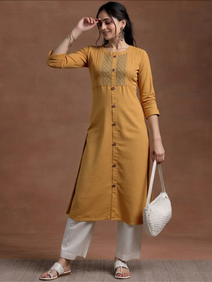 PP PRODUCTIONS Women Solid A-line Kurta(Yellow)
