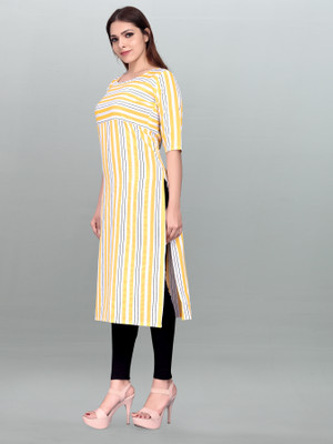 Modli 20 Fashion Women Striped Straight Kurta(Yellow, Blue, White)