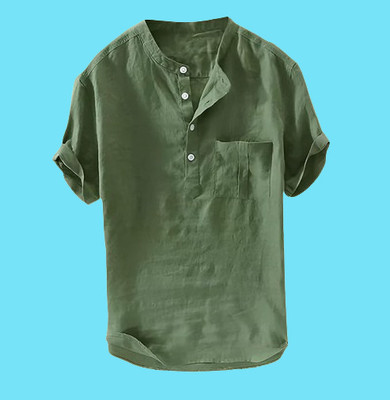 HouseOfCommon Men Solid Straight Kurta(Green)