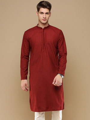 ANOUK Men Geometric Print Straight Kurta(Maroon)