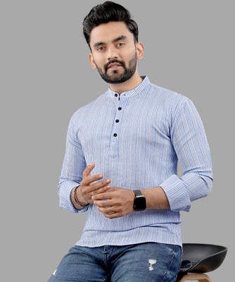 Nofilter Men Striped Straight Kurta(Light Blue)