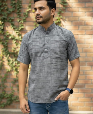 AFC Men Self Design Tunic Kurta(Grey)