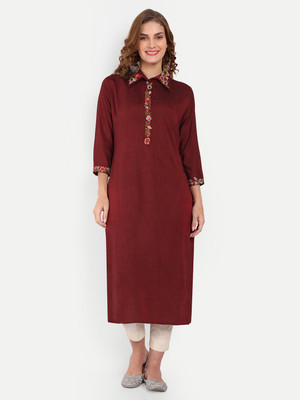 Siyanic Women Solid Straight Kurta(Maroon)