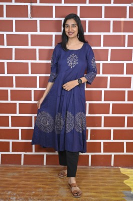 jiyanshi fashion Women Printed Anarkali Kurta(Dark Blue)