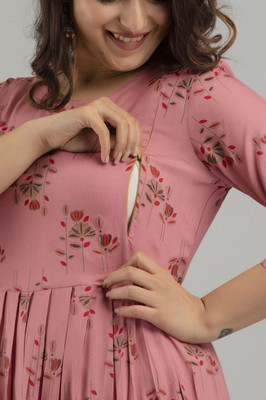 FASHNIDHI Women Printed Gown Kurta(Pink)