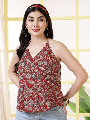 Nayo Women Floral Print Straight Kurta(Maroon)