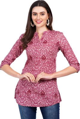 Navlika Women Printed Straight Kurta(Pink)