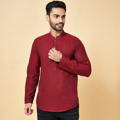 Indus Route by Pantaloons Men Solid Straight Kurta(Maroon)