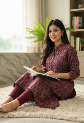 AOSLY Women Woven Design Straight Kurta(Maroon)