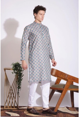 khaddarvas Men Printed A-line Kurta(Grey)