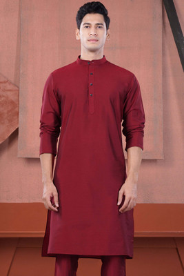 french crown Men Solid Ethnic Dress Kurta(Red)
